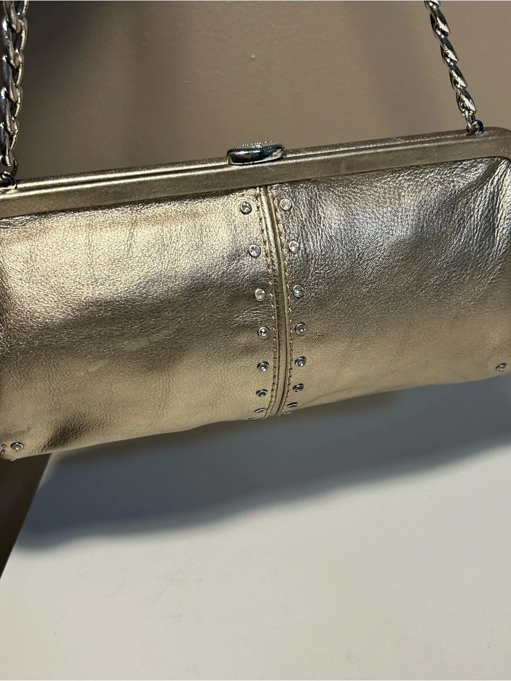 Michael Kors Y2K Gold Metallic Clutch Shoulder Bag Chain Strap Studded